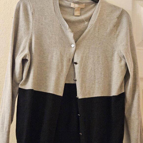 Banana Republic Fall Button black silk cotton Grey Fall cardigan Colorblock  S - Picture 10 of 10